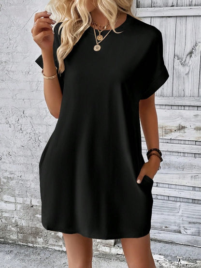 Women’s Relaxed Fit Cotton Pocket T-Shirt Dress Summer