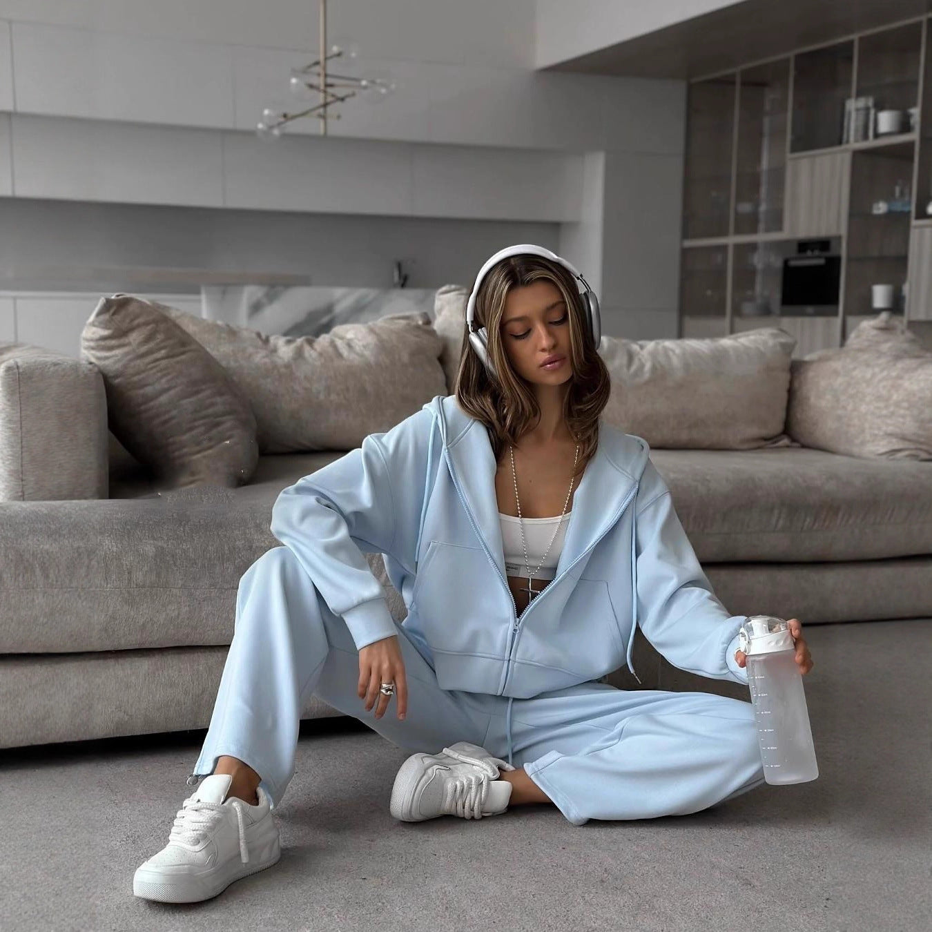 Women’s Zip Up Hoodie & Wide Leg Pants Lounge Set