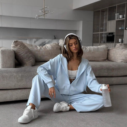 Women’s Zip Up Hoodie & Wide Leg Pants Lounge Set