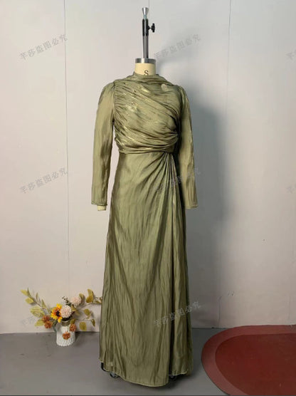 Women's Ruched Long Sleeve Bodycon Maxi Dress