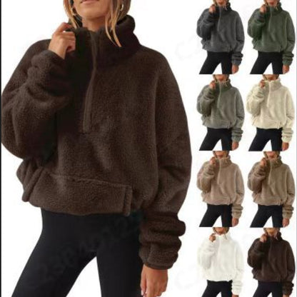 Women's Sherpa Half Zip Fleece Pullover Sweatshirt