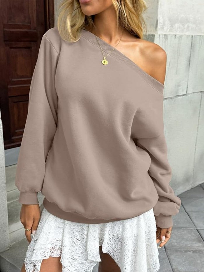 Off Shoulder Sweatshirt Women Oversized Casual Pullover