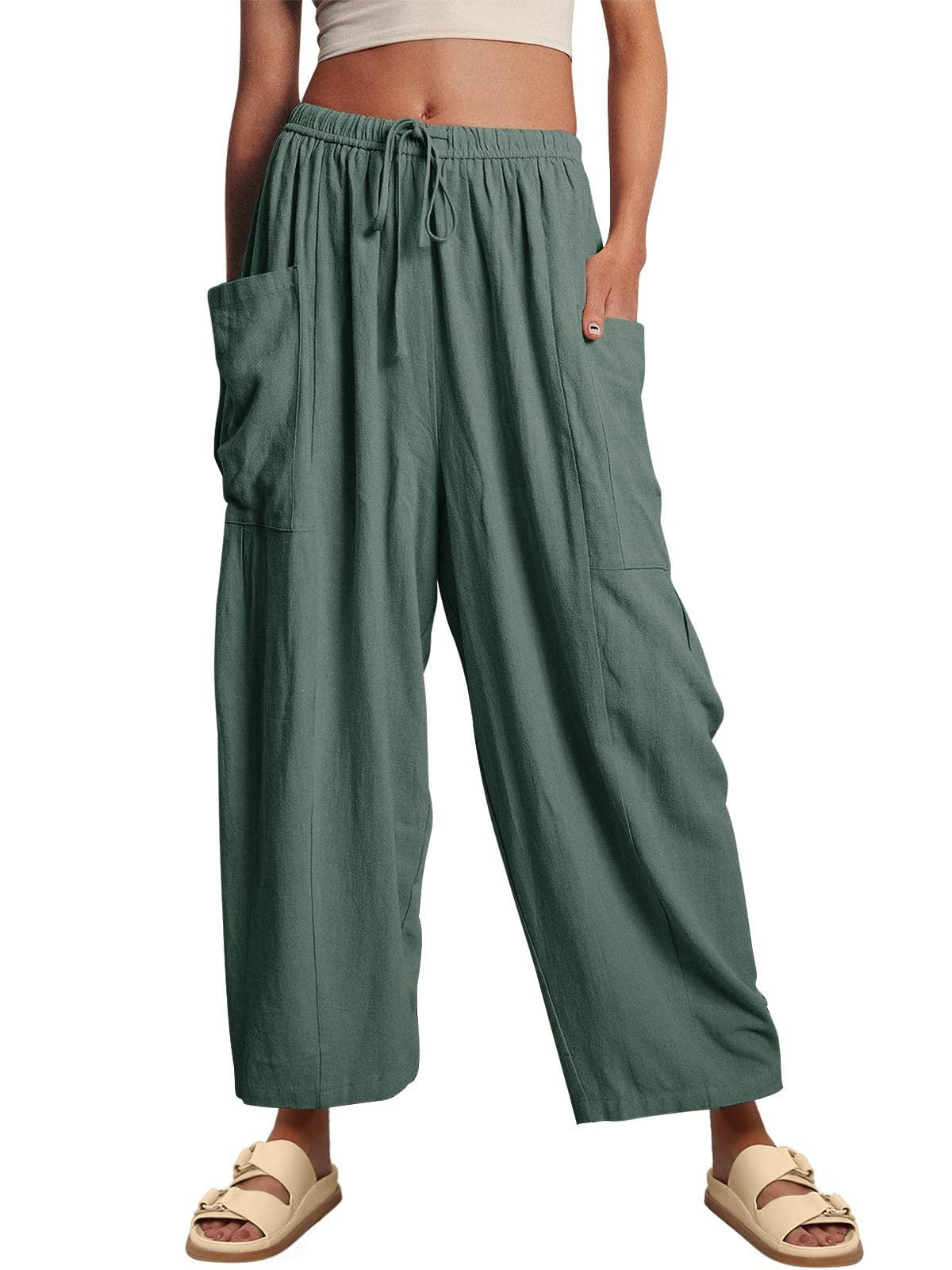 Wide Leg Linen Pants Women's High Waist Casual Loose Fit