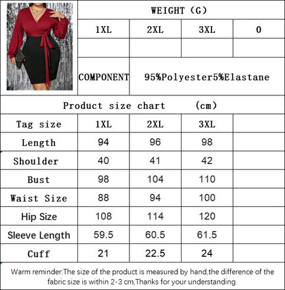 Women's autumn and winter splicing color collision sexy V-neck Slim package hip long-sleeved dresses