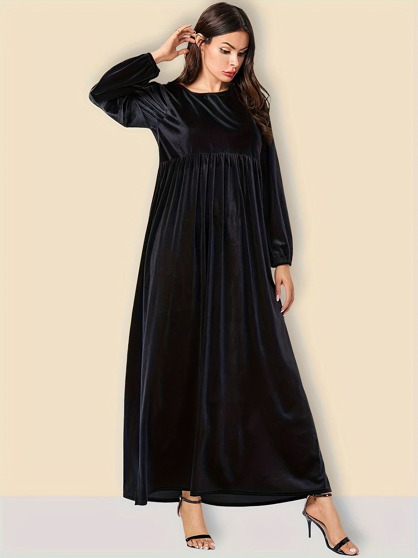 Velvet Maxi Dress Long Sleeve Flowy Casual Elegant