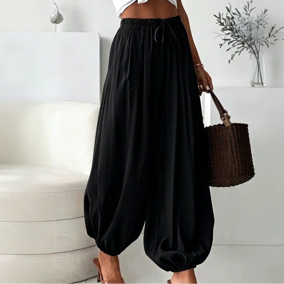Women's Boho Drawstring Elastic Waist Harem Pants