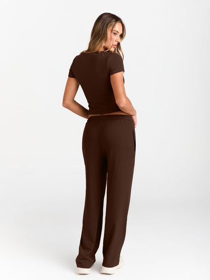 Crop Tee & Wide Leg Pants Lounge Set for Women