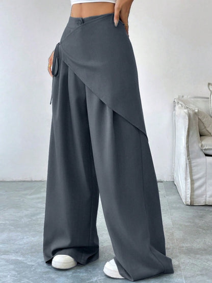 High Waist Asymmetrical Tie Waist Wide Leg Dress Pants