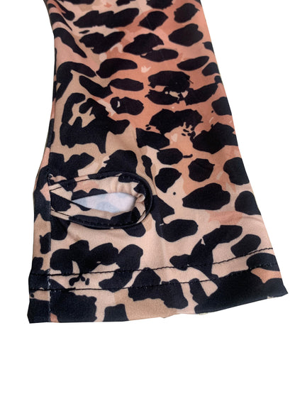 Women's Leopard Zip Front Bodysuit Long Sleeve Thumb Hole