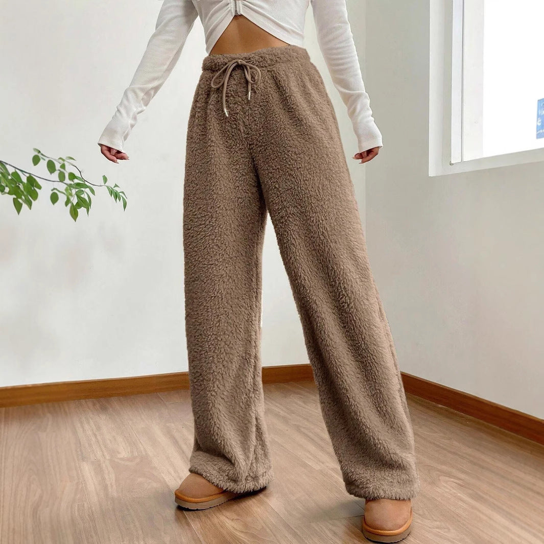 Women's Sherpa Wide Leg Pants Winter Warm Lounge Trousers