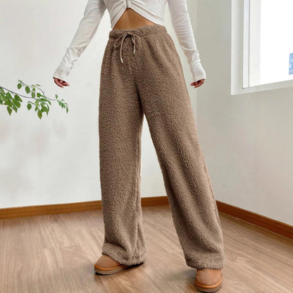 Women's Sherpa Wide Leg Pants Winter Warm Lounge Trousers