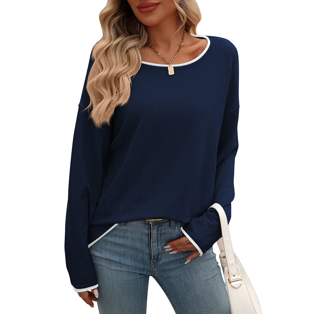 Colorblock Crew Neck Long Sleeve Casual Knit Sweater