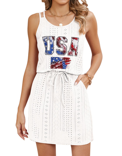 Open Knit Swim Cover Up Sleeveless Boho Beach Dress