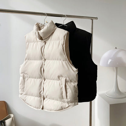 Women's Oversized Cropped Puffer Vest Stand Collar