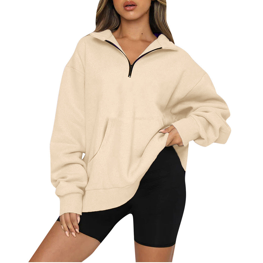 Oversized Half Zip Fleece Pullover Sweatshirt with Pocket