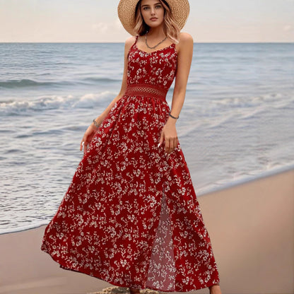 Floral Split V-Neck Spaghetti Strap Maxi Dress for Summer