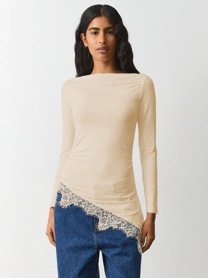 Lace Trim Long Sleeve Fitted Sexy Going Out Top