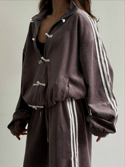 Women's Oversized Track Jacket Wide Leg Pants Matching Set