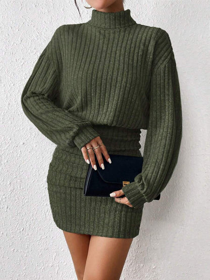 Long Sleeve Ribbed Mock Neck Bodycon Mini Dress