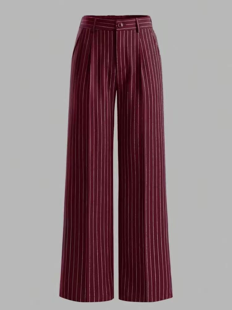 Women's High Waisted Striped Wide Leg Dress Pants