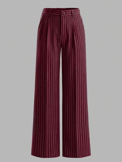 Women's High Waisted Striped Wide Leg Dress Pants