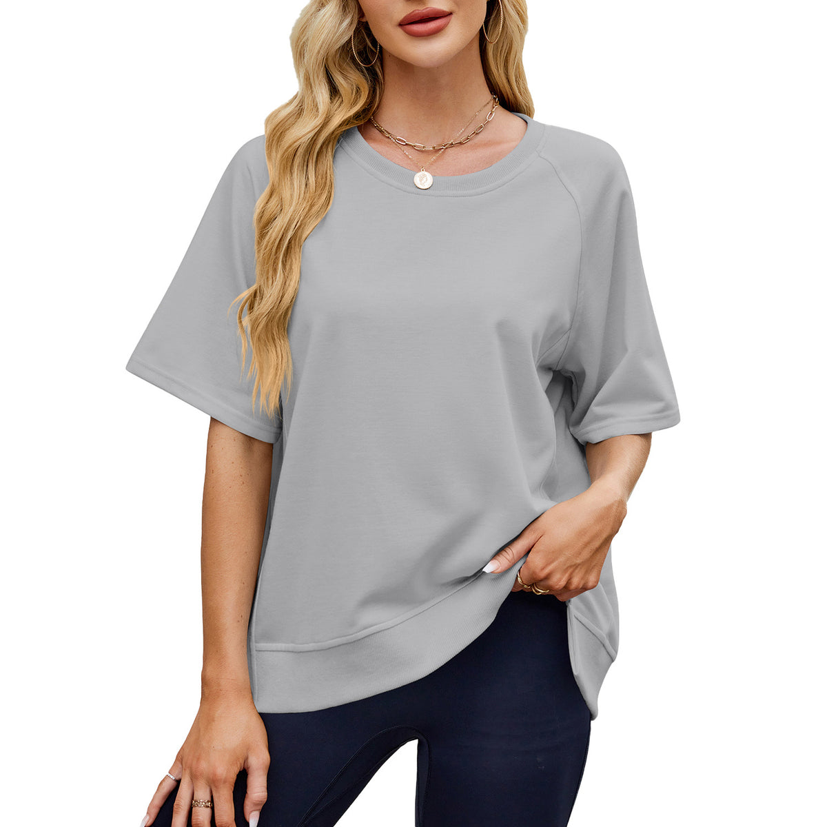 Oversized Crew Neck Raglan Short Sleeve Sweatshirt
