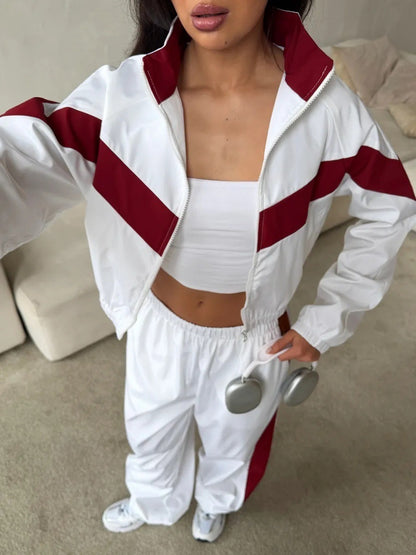Color Block Tracksuit Women 2 Piece Streetwear Set