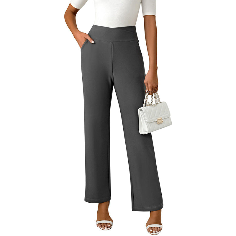 Women's High-Waist Flare Pants - Casual Loose Straight-Leg