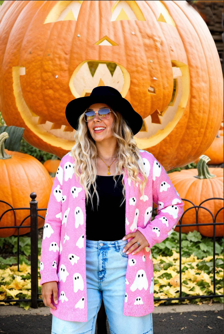 Halloween Ghost Fuzzy Oversized Open Front Cardigan