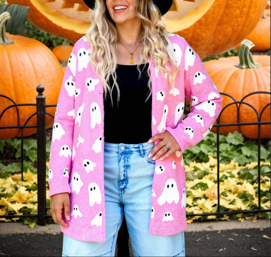 Women's Halloween Ghost Oversized Fuzzy Cardigan