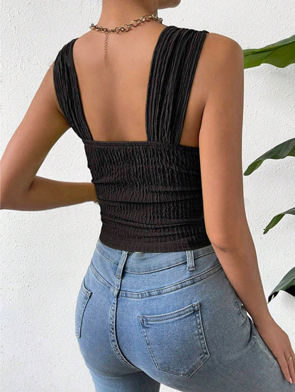 Square Neck Sleeveless Smocked Crop Tank Top