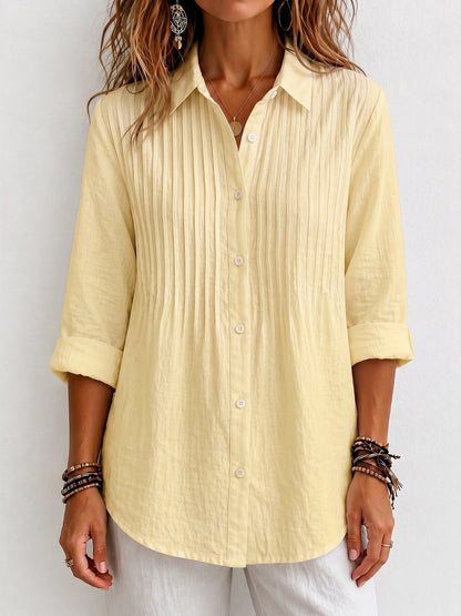 Women's Pintuck Collared Long Sleeve Button Down Shirt