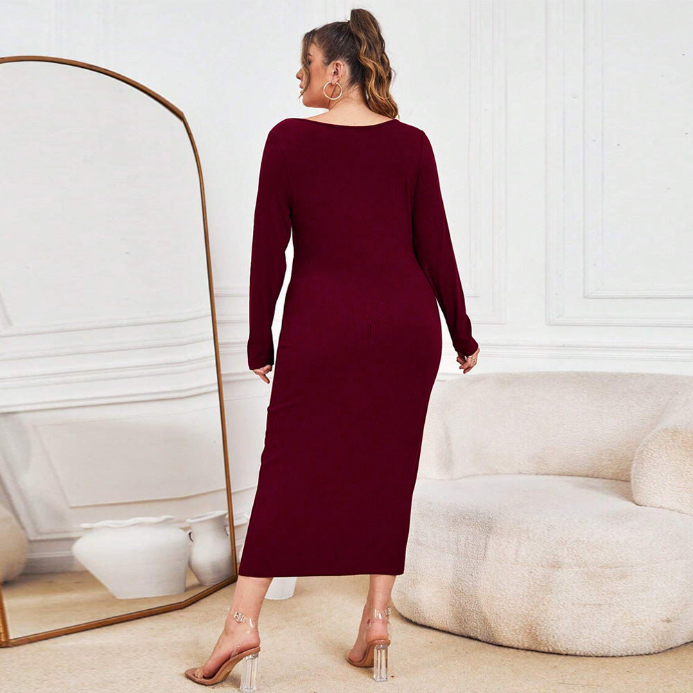 Women's new Slim package hip knit dress sexy v-neck long dresses