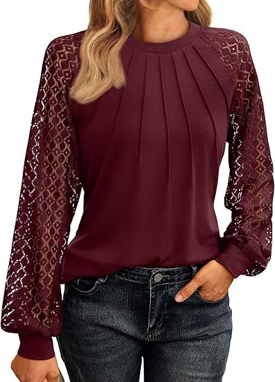 Lace Long Sleeve Knit Blouse Casual Chic Top