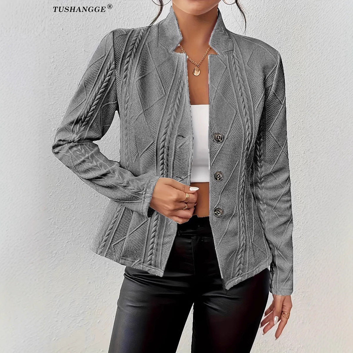 Women's Textured Button Front Blazer Jacket
