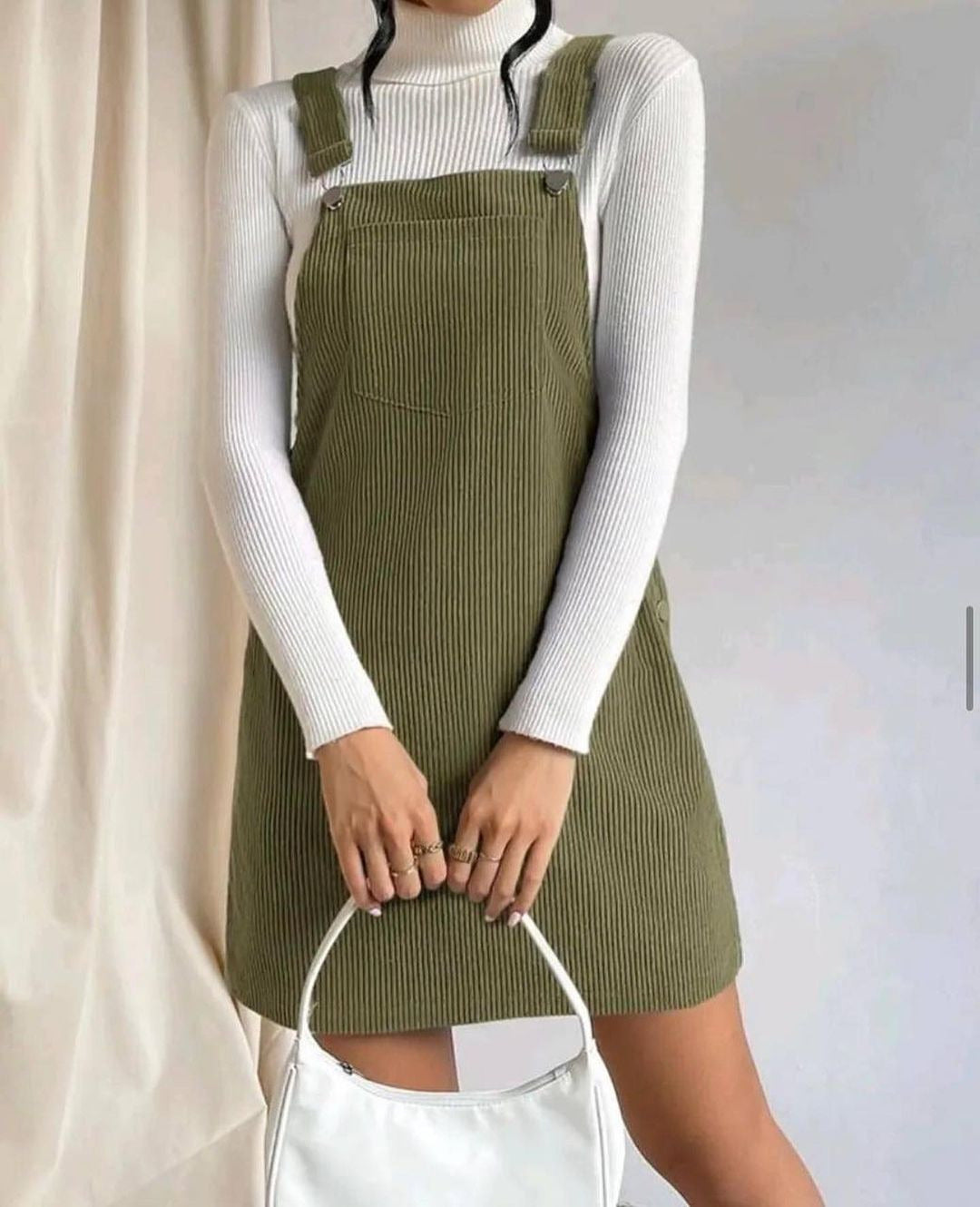 Womens Corduroy Overall Dress Sleeveless Loose Mini Jumper