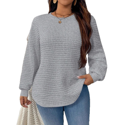 Plus Size Waffle Knit Crew Neck Tunic Sweatshirt