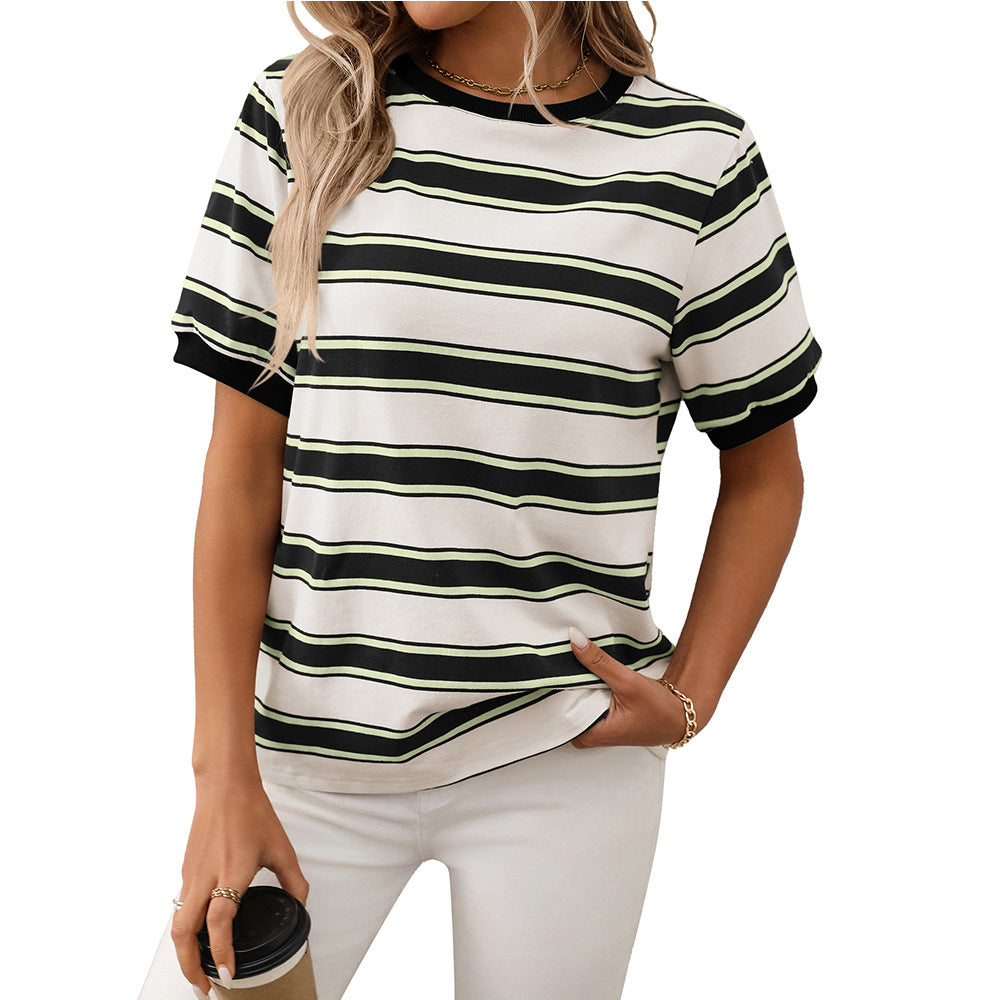 Crew Neck Striped Contrast T-Shirt