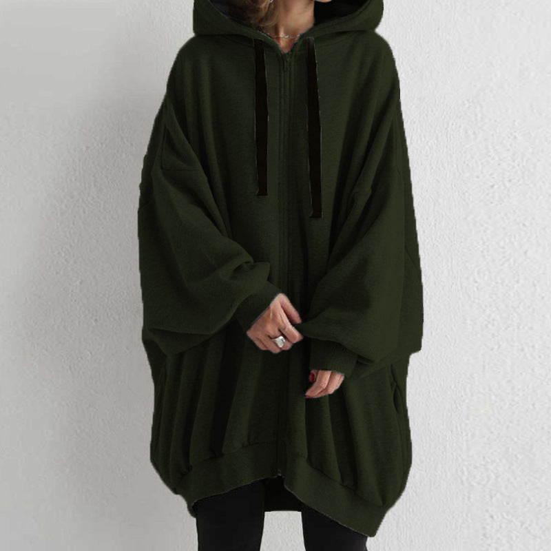 Women's Oversized Zip-Up Fleece Hoodie Solid Casual