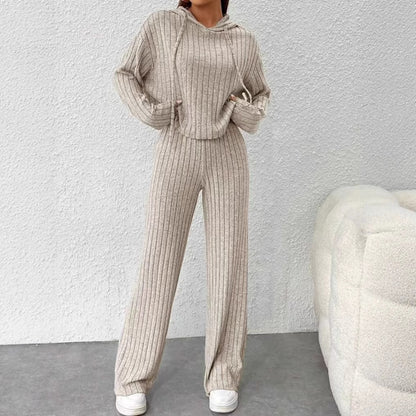 Women's Ribbed Knit Hoodie & Pants Lounge Set