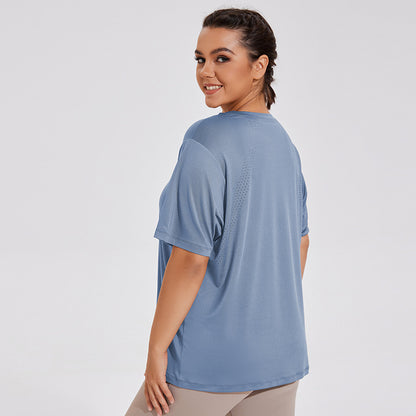 Puls Large Size Mesh Loose Round Neck Quick-drying Beautiful Back Yoga Sportswear