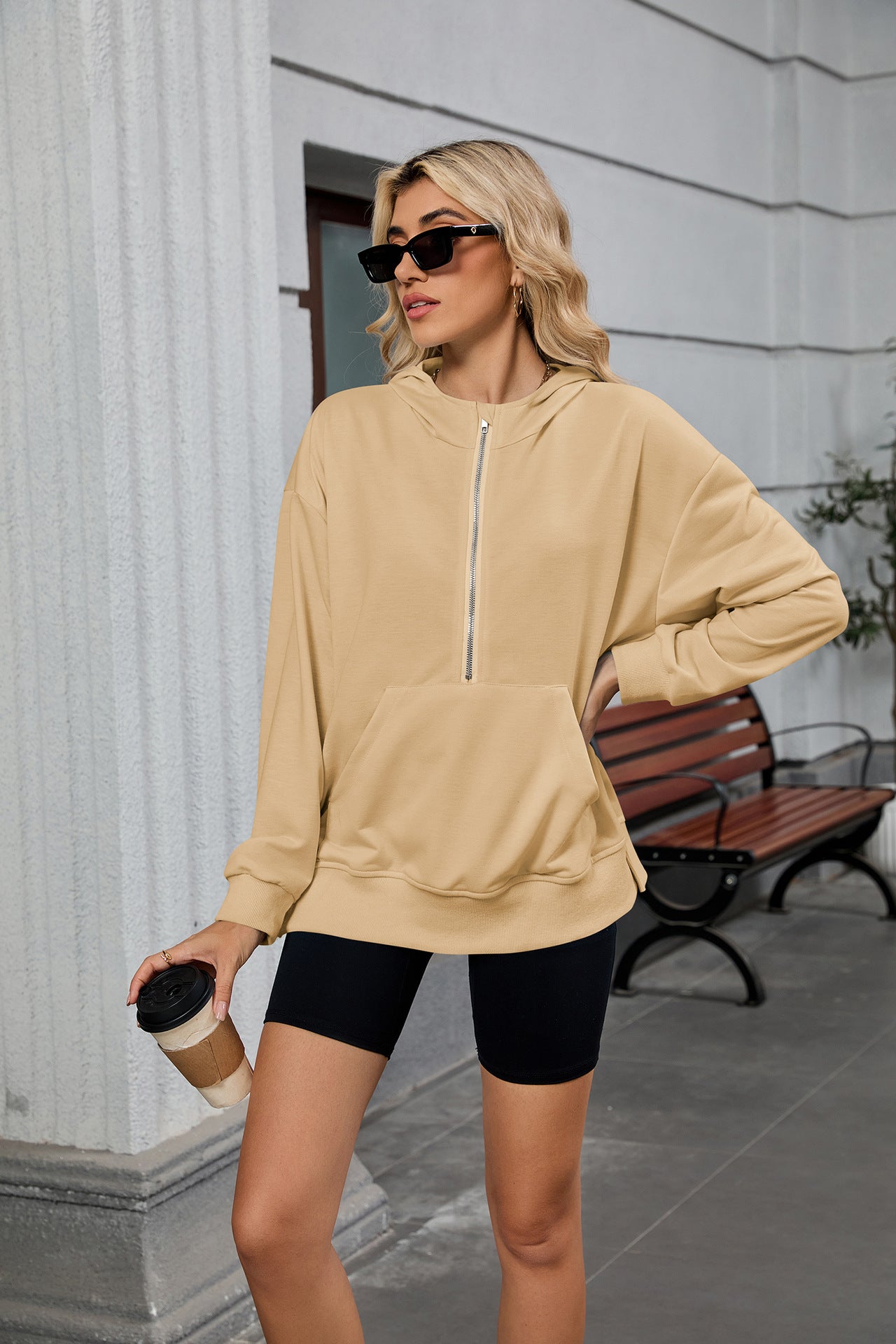 Womens Half Zip Hoodie Oversized Pocket Sweatshirt