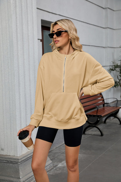 Womens Half Zip Hoodie Oversized Pocket Sweatshirt