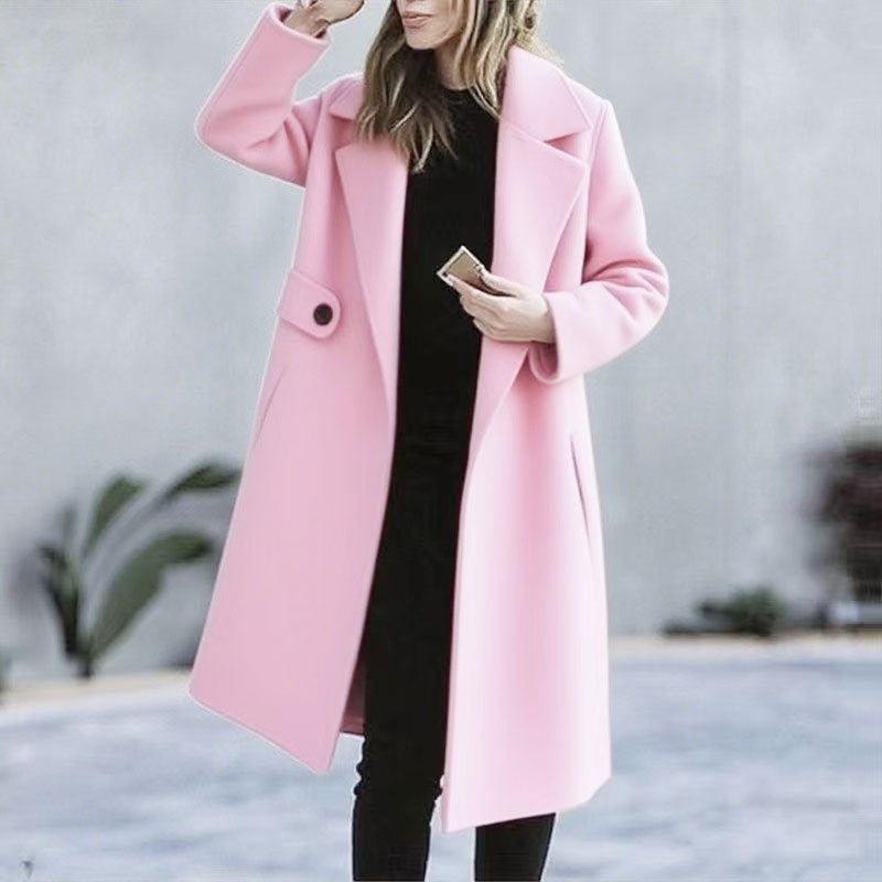 Women Lapel Winter Coat Plus Size Mid-Length Pocket