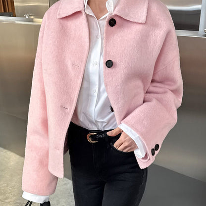 Women's Oversized Collared Button Front Textured Jacket