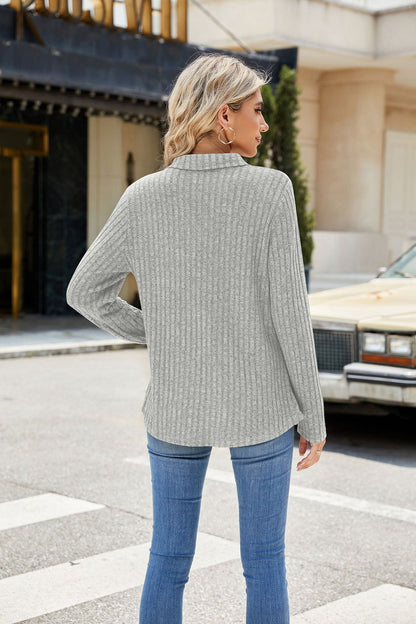 Women's Oversized Collared Long Sleeve Pocket Top