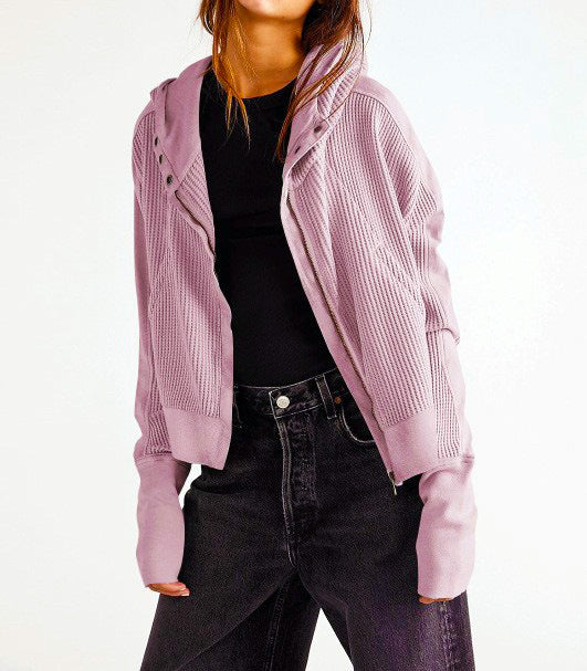 Women's Oversized Waffle Knit Zip Up Hoodie