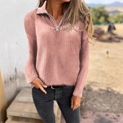 Women's Ribbed Quarter Zip Pullover Sweater Long Sleeve