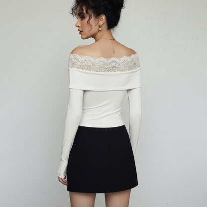 White Lace Off Shoulder Long Sleeve Bodysuit