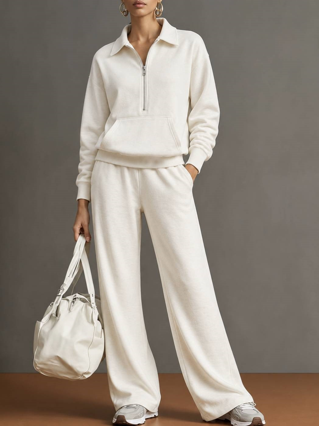 Women's Half Zip Sweatshirt Wide Leg Pants Lounge Set